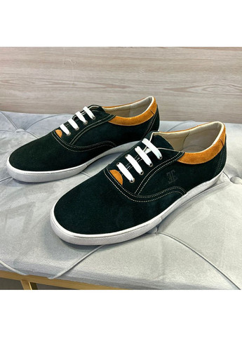 Темно-зелені чоловічі кеди зеленого кольору із натурального замшу. Fashion