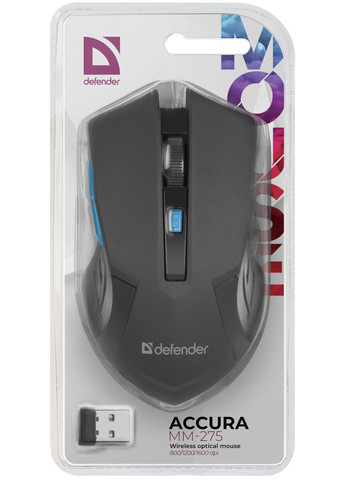 Бездротова мишка комп'ютерна Accura, чорна, USB, середня, радіо 2.4 GHz, миша для ПК та ноутбука Defender (340112223)