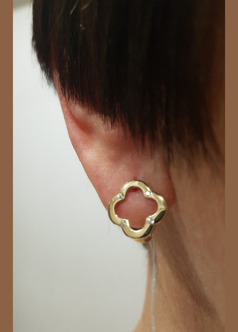 Золотые серьги Клевер с фианитами. СВ1428ЛИ Імперія золота (302021222)