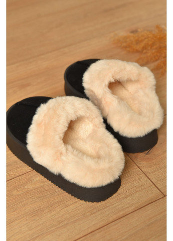 Черные домашние тапочки женские на меху черного цвета Let's Shop