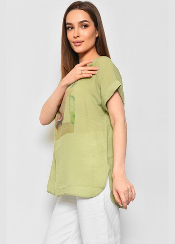 Оливковая летняя футболка женская полубатальная оливкового цвета Let's Shop
