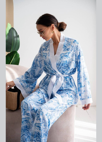 Жіночий костюм двійка: кімоно на запах та брюки зі штучного шовку MonCher (334676366)