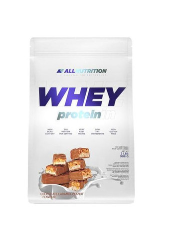 Сывороточный протеин 908г шоколадный карамельный орех белковая добавка для роста мышц и восстановления Allnutrition (368986649)