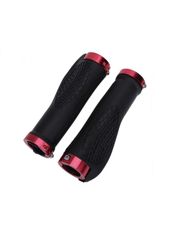 Грипси каучукові, ручки на кермо велосипеда рифлені із заглушками та замками в чорно-червоному кольорі China (366875072)