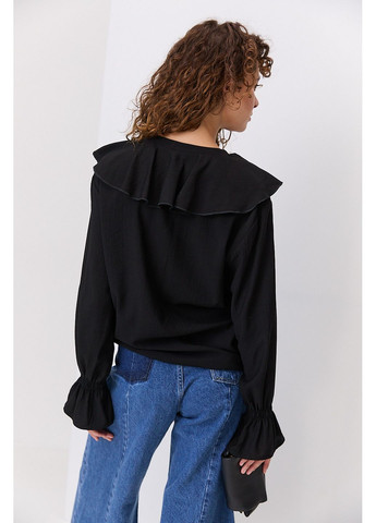 Чёрная блуза с отложным воротником голубая с нажатым эффектом Arjen