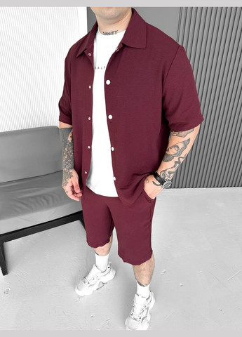 Бордовий літній костюм шорти і сорочка (креп) з сорочкою, з шортами Україна