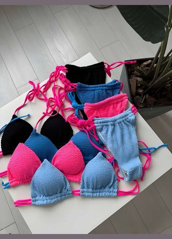 Голубой летний женский раздельный яркий голубой розовый черный синий купальник жатка No Brand