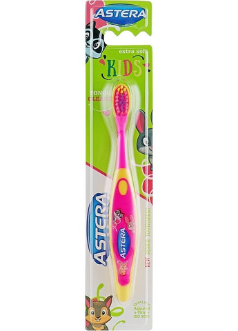 Зубна щетка "Kids", рожево-жовта Extra Soft Зубная щетка "Kids", розово-желтая (2-933980) Astera (369796027)