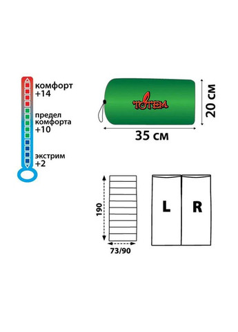 Спальный мешок Woodcock XXL правый Olive 190/90 см (UTTS-002-R) Totem (335406423)