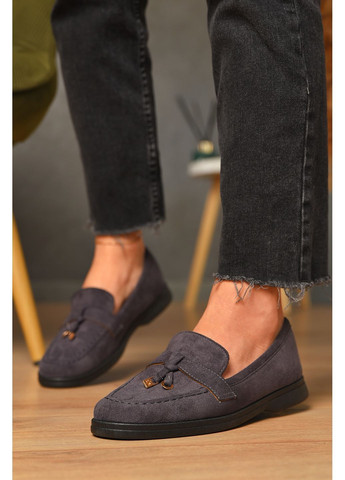 Let's Shop Туфли-лоферы женские темно-серого цвета лоферы темно-серый з искусственная замша, украина — демисезон (362082658)