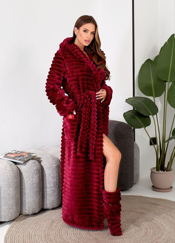 Теплий жіночий халат міді з капюшоном та чобітками полірована махра Selim-tekstil (352529312)