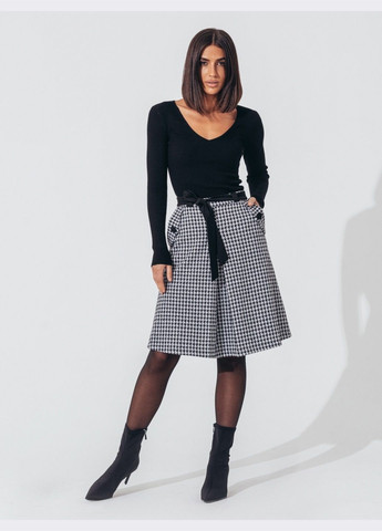 Белая кэжуал с узором гусиная лапка юбка-трапеция белого цвета в чёрную гусиную лапку Dressa а-силуэта (трапеция)