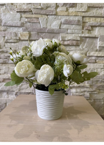 Букет роза пионовидная белая в горшке 30 см. Пластмакс (372838130)