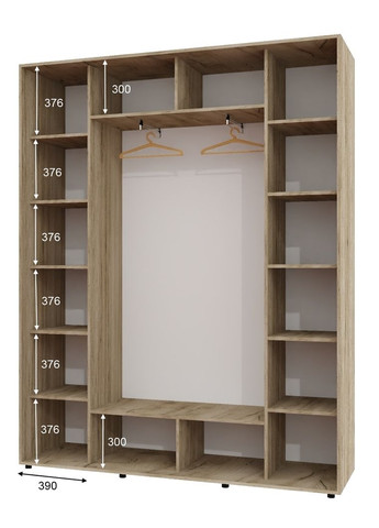 Шафа-купе тридверна 200*45*220 Дуб крафт сірий 2 Дзеркала з піскострумним малюнком/Дзеркало ШК-05 Алекса (360439668)