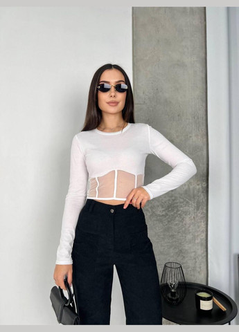 Лонгслів жіночій - кофточка у рубчик з імітацією корсета із сітки JUGO (301580419)