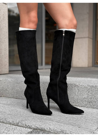 Жіночі демісезонні на шпильці чорний колір еко замш на байці No Brand (362489656)