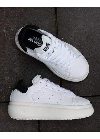 Белые летние кроссовки adidas stan smith pf white black адидас стен смит No Brand