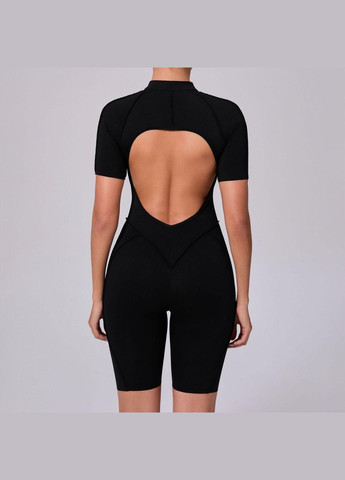 Спортивний комбінезон-велосипедки зі «швами назовні» (з чашками та без пуш-ап), чорного кольору, розмір S Trends комбінезон-шорти однотонний чорний спортивний