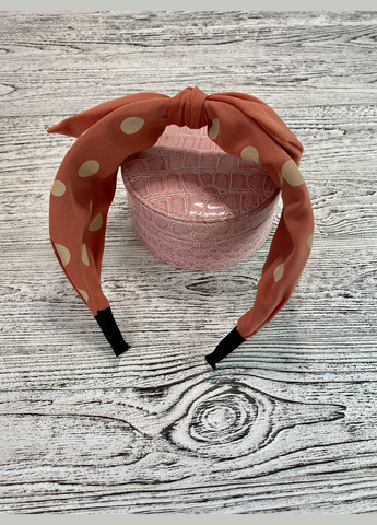 Обруч для волос с бантом солоха ободок женский кораллового цвета в горошек. Hand Made (330619121)