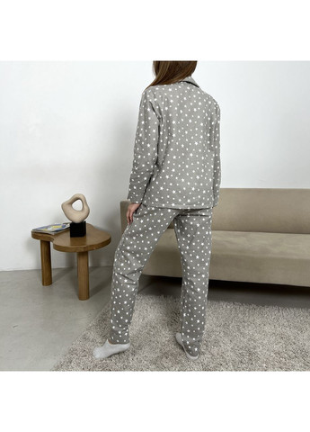 Бордова піжама (сорочка+штани) жіноча тепла фланель сіра зірки f31p Cosy