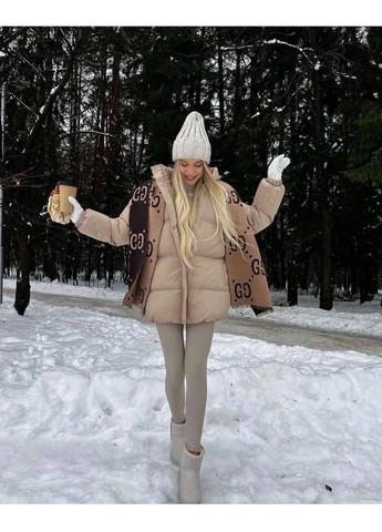 Бежевая зимняя женский пуховик с капюшоном. куртка-пиджак Україна