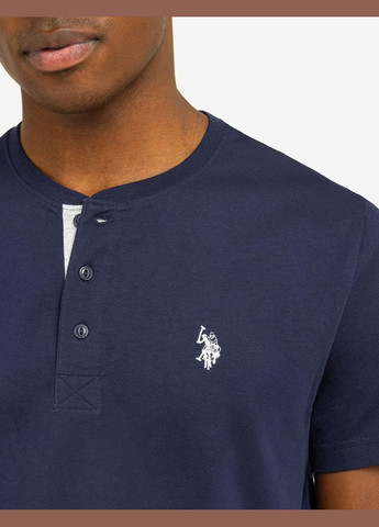 Синяя футболка-футболка хлопковая мужская jersey henley для мужчин U.S. Polo Assn.
