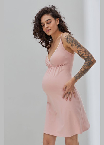 Нічна сорочка на бретелях для вагітних і годуючих пудрова Юла мама (306543459)