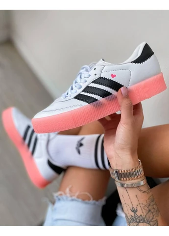 Білі кросівки чоловічі adidas samba white black pink адідас самба білі демісезон No Brand