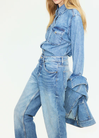 Светло-голубой джинсовая рубашка однотонная H&M