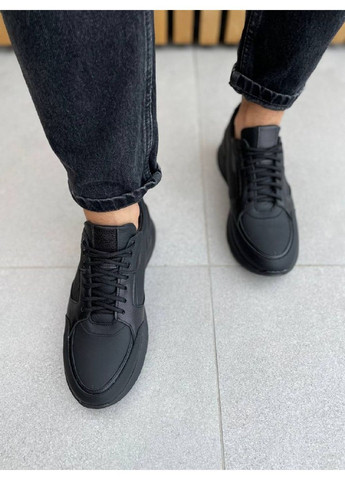 Черные всесезонные кожаные мужские кроссовки VZUTIK