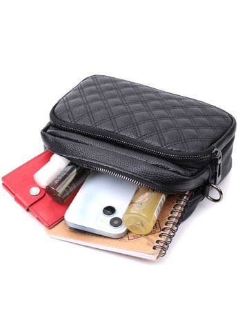 Жіноча сумка прошита ромбами на лицьовій стороні з натуральної шкіри 22634 Чорна Vintage (329198965)