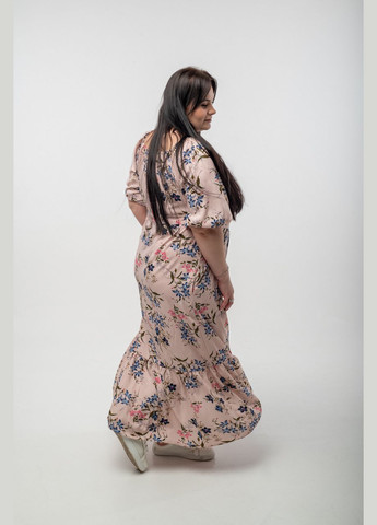 Бежевое кэжуал платье в цветочный принт с поясом V.O.G. с цветочным принтом