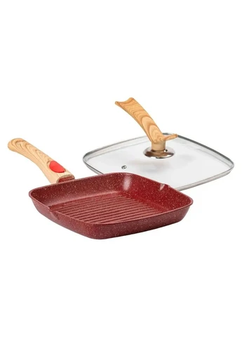 Алюминиевая сковорода-гриль 24 см со стеклянной крышкой Square Red HP-4-461R MGC (386088130)