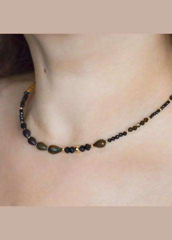 Чокер натуральний чорний Опал, жовтий Сапфір, Шпінель, золотий Обсидіан фур-ра гіп-ний сплав колір золото No Brand сапфір, обсидіан, опал, шпінель латунь золото (302752383)