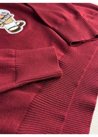 Бордовый демисезонный свитер женский a-n 2609 с нашивкой медвежонок оверсайз базовый one size No Brand