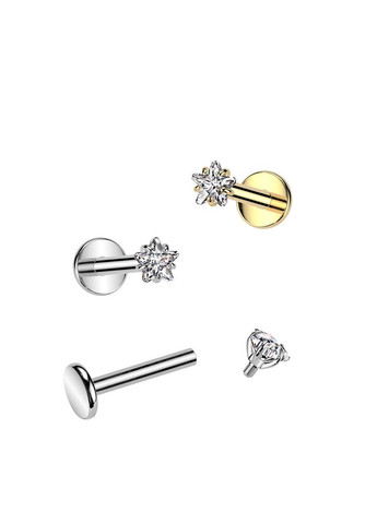 Сережка лабрет з титану для пірсингу губ, вуха TIL052-16083-C з фіанітом у формі зірочки (1,2мм 8мм) Spikes (333698599)