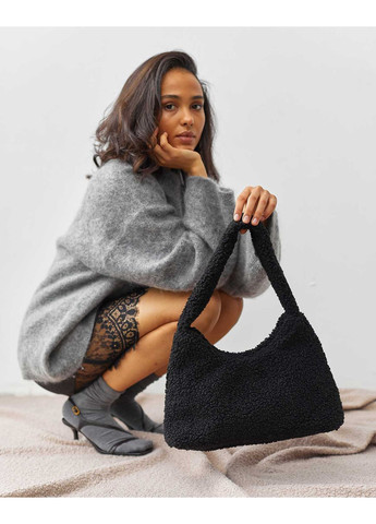 Женская сумка черная мягкая из экокожи и меха для молодежи с молнией и одним отделением ProDobro (367267384)