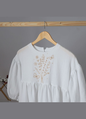 Біла дитяча довга святкова сукня з вишивкою "хлоя" з мусліну для дівчинки No Brand (335064169)