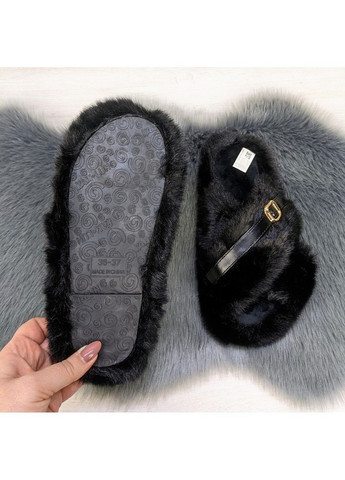Черные тапочки женские домашние меховые Lion