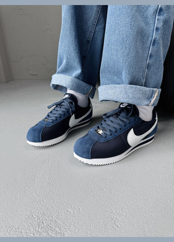 Синие демисезонные кроссовки мужские и женские nike cortez blue navi white | найк кортез синие No Brand