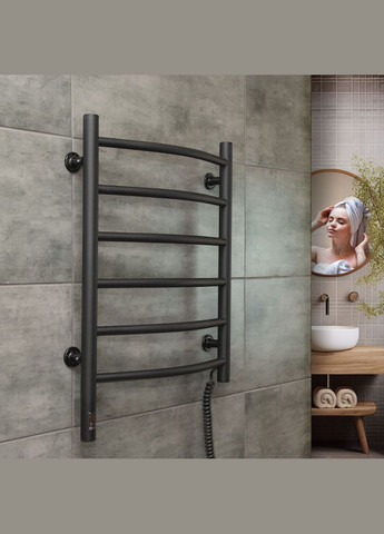 Рушникосушка Камелія 480х600 Sensor права з таймером, чорний муар 12207033-4860 Navin (266903572)