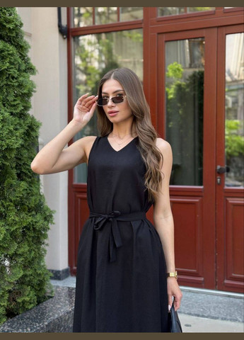 Черное элегантное летнее платье турецкий лен No Brand