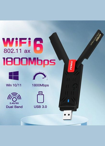 Двухдиапазонный USB Wi-Fi 6 адаптер 2.4GHz/5GHz с двумя антеннами No Brand FENVI FU-AX1800P Dual Band (316608489)