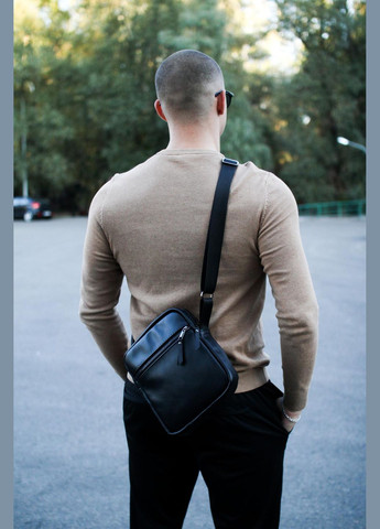 Сумка-мессенджер из натуральной гладкой кожи, сумка через плечо мужская (Черная) SKILL (324030627)