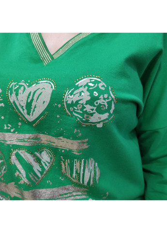 Женская толстовка лонгслив стразы V-образный вырез 3/4 рукав S-M зеленая La Rosa (363054088)