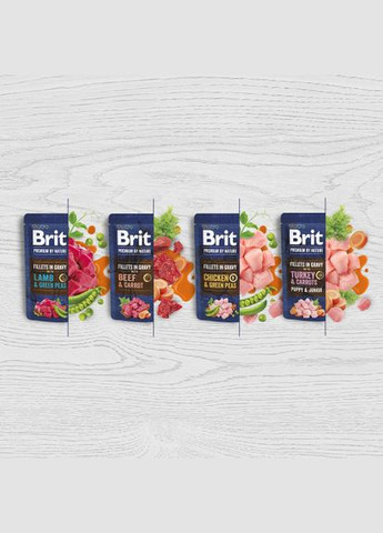 Корм вологий Fillets in Gravy Lamb & Green Peas для собак малих порід філе в соусі ягня і зелений горошок 85 г Brit Premium (337463692)