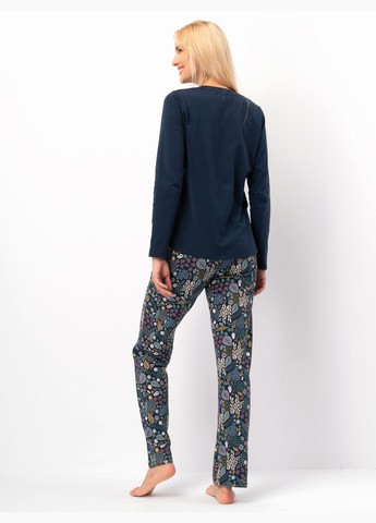 Синяя всесезон женская пижама рубашка + брюки Key