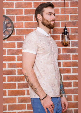 Бежевая мужское поло цветочный принт светло-голубое размер s (sku_194r2120) с коротким рукавом No Brand