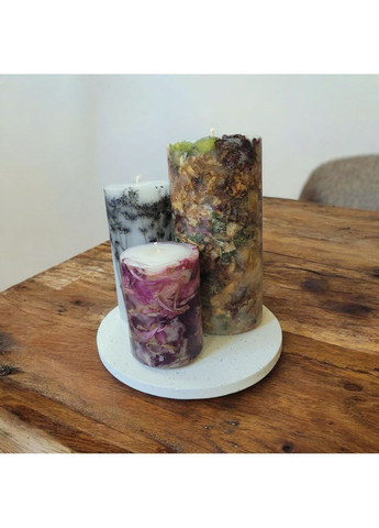 Набор декоративных больших свечей ручной работы свечи в наборе из 3 шт на подставке с лавандой, пионом и миксом сухоцветов Handmade Studio - AV (369779382)