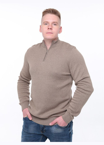 Бежевий зимовий светр чоловічий бежевий приталений комір на блискавці джемпер JEANSclub Приталена